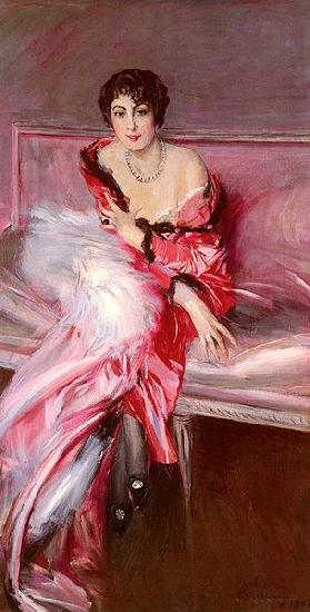 Giovanni Boldini Portrait Of Madame Juillard In Red